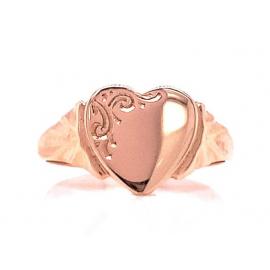 9ct Rose Engraved Heart Signet Ring  image