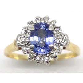 9ct Ceylon Sapphire Diamond Cluster Ring image