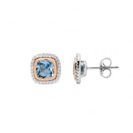 Ellani Stg CZ Blue Spinel Halo Stud Earrings image