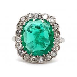 Platinum Emerald Diamond Cluster Ring image