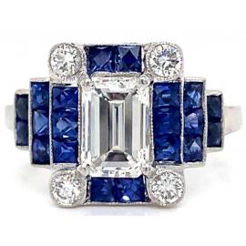 Platinum Sapphire Diamond Art Deco Ring TDW 1.23ct image