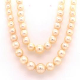 18ct White Gold Diamond Akoya Pearl Double Strand Necklace image