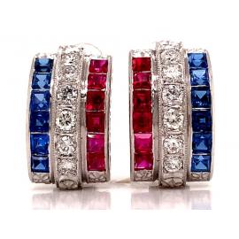 Platinum Diamond Synthetic Ruby Cubic Zirconia Earrings TDW 0.48ct image
