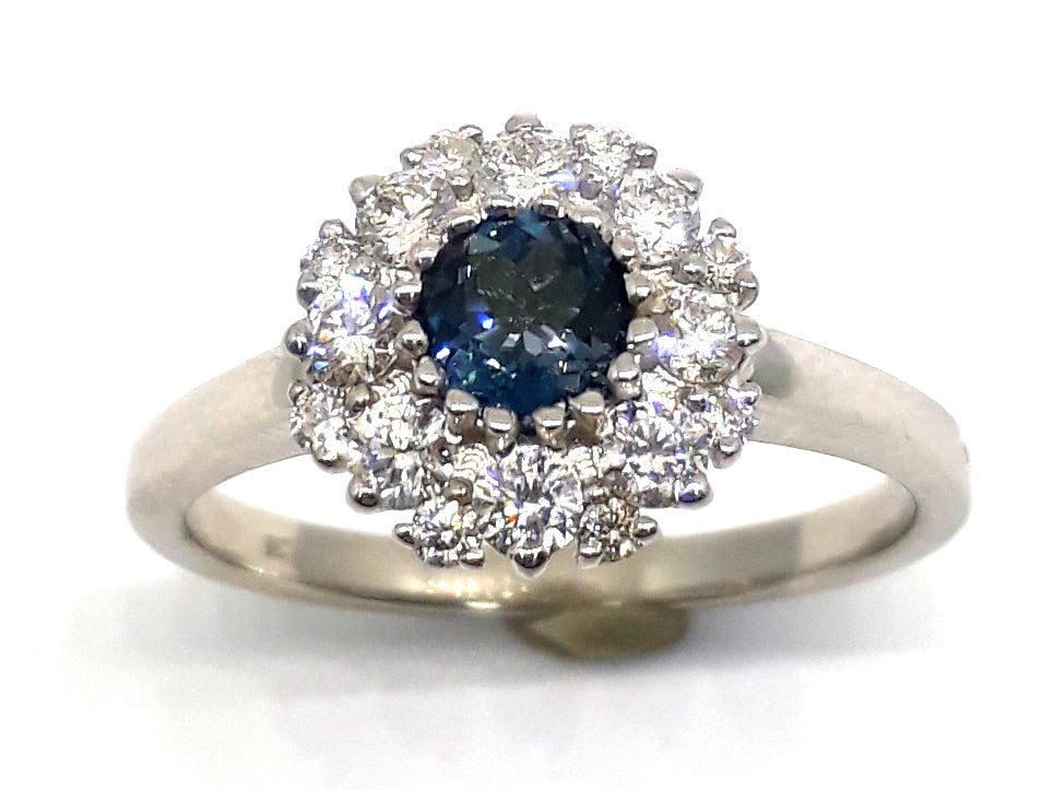 9ct White Gold London Blue Topaz Diamond Cluster Ring