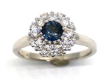 Load image into Gallery viewer, 9ct White Gold London Blue Topaz Diamond Cluster Ring
