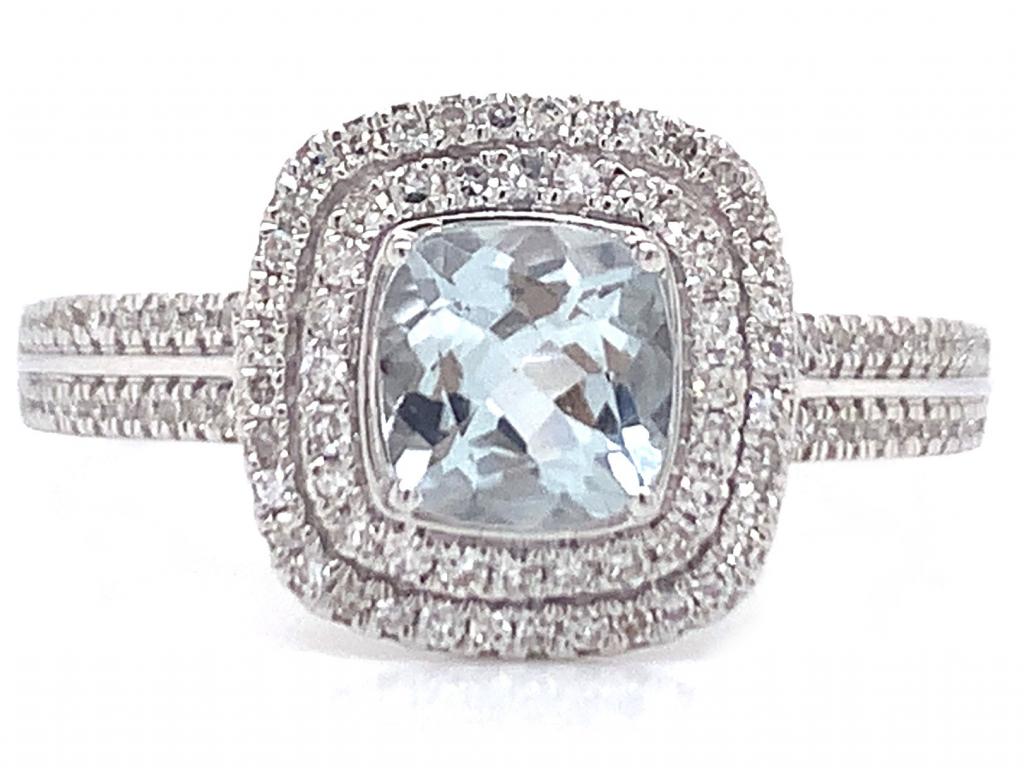 070801 9ct white gold aquamarine diamond ring tdw 0