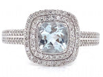 Load image into Gallery viewer, 9ct White Gold Aquamarine Diamond Halo Ring TDW 0.33ct
