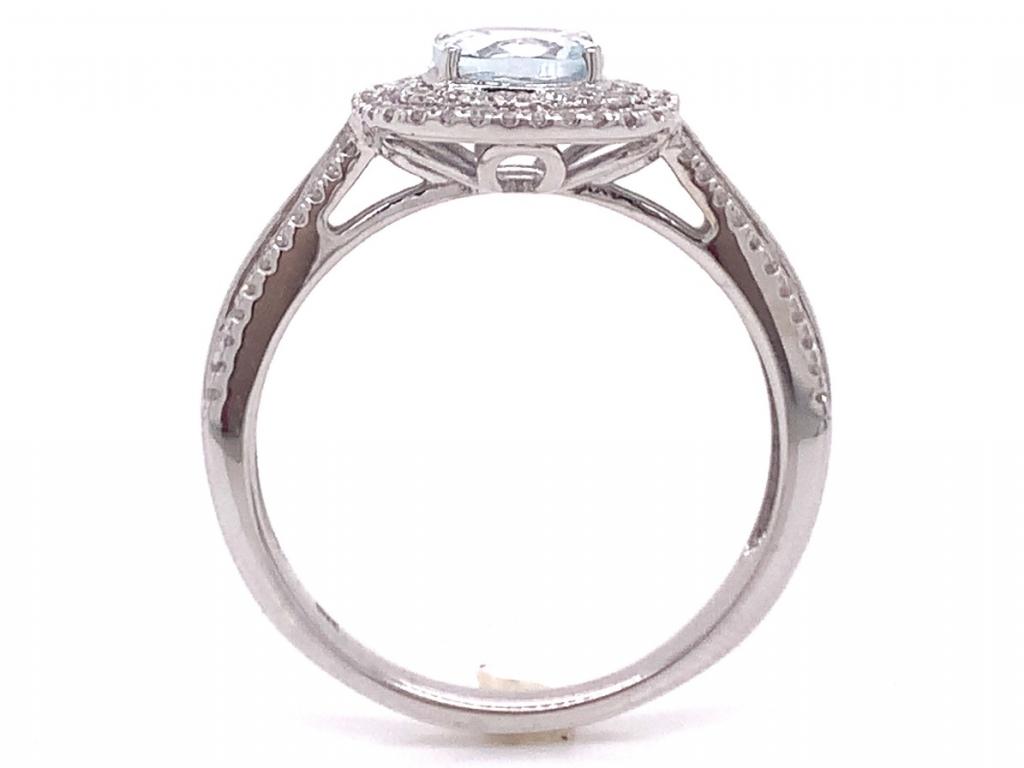 9ct White Gold Aquamarine Diamond Halo Ring TDW 0.33ct