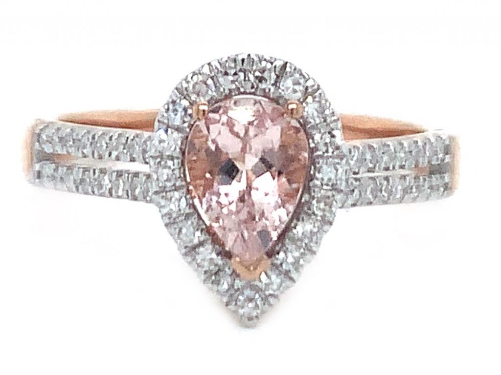 070802 9ct rose pear shape morganite diamond ring tdw 0