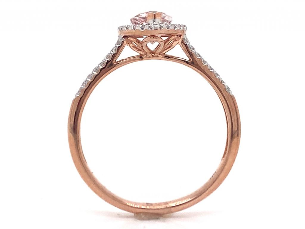 9ct Rose Gold Pear Shape Morganite Diamond Halo Ring TDW 0.25ct