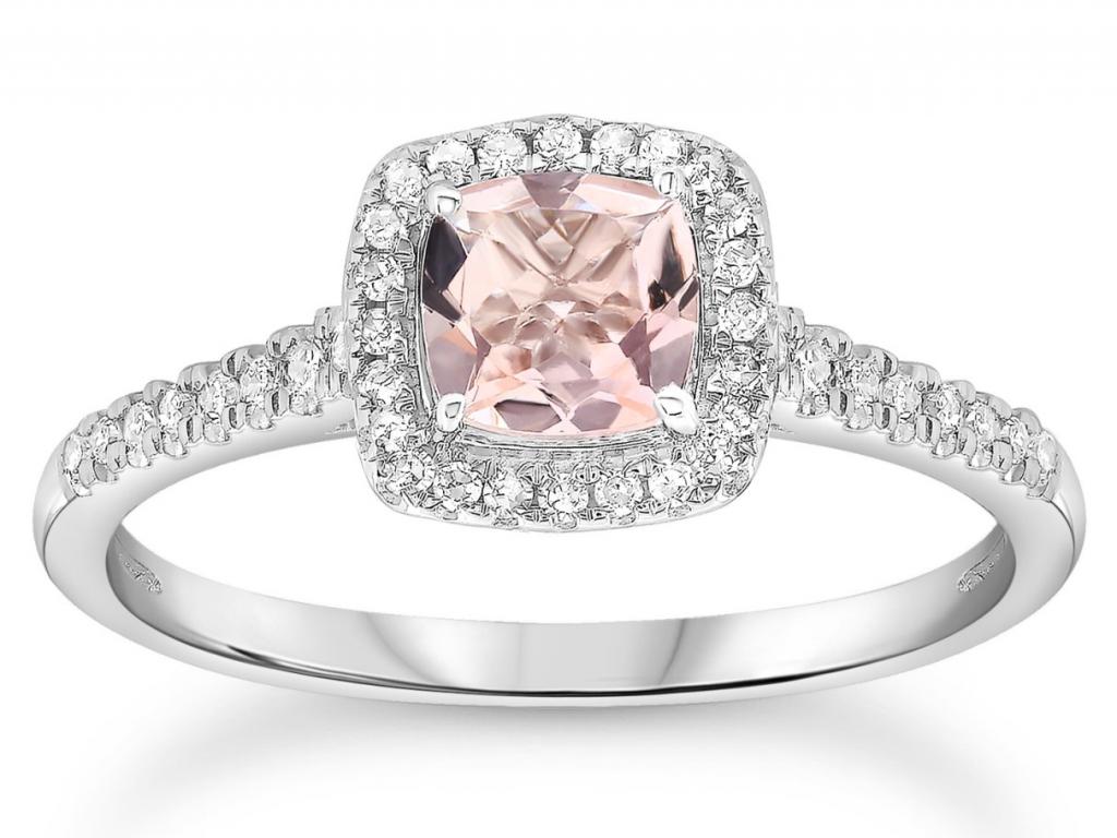 9ct White Gold Morganite Diamond Cluster Ring