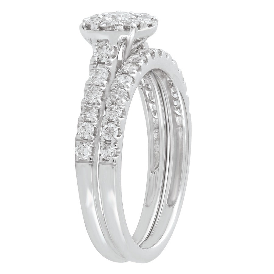 18ct white gold diamond cluster bridal set rings tdw 1