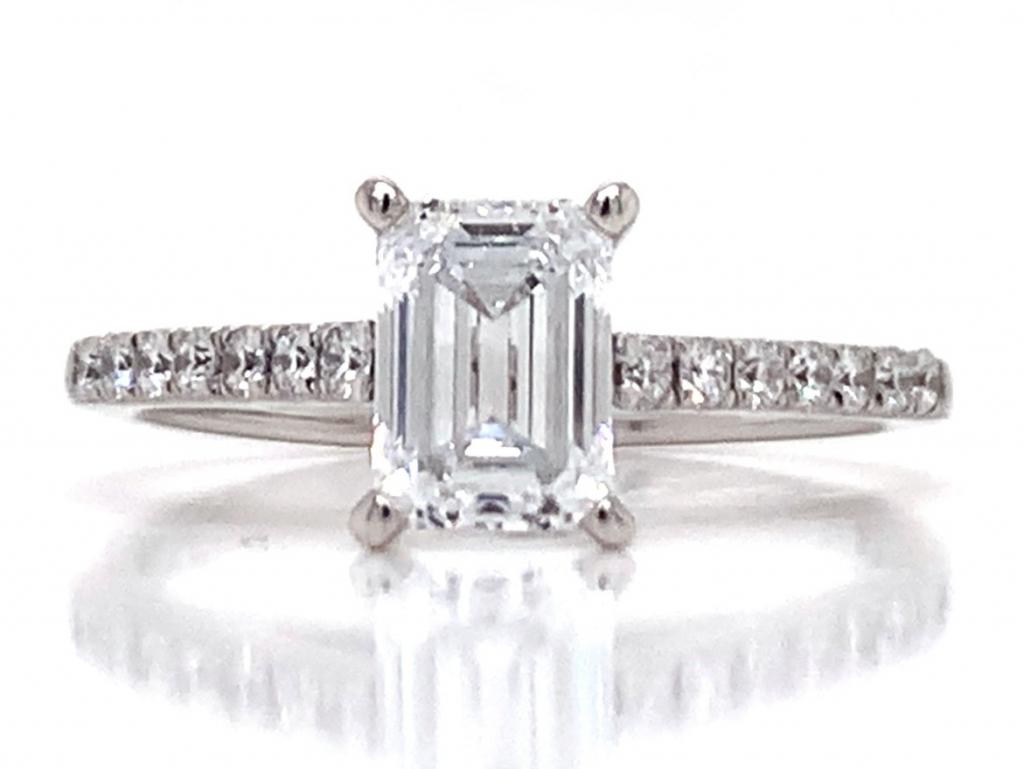 18ct White Gold Lab Grown Diamond Emerald Cut Solitaire Ring TDW 1.20ct