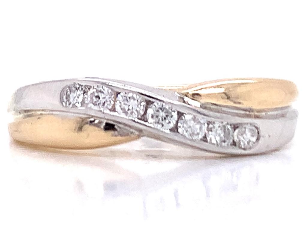 9ct Two Tone Diamond Crossover Ring TDW 0.21ct