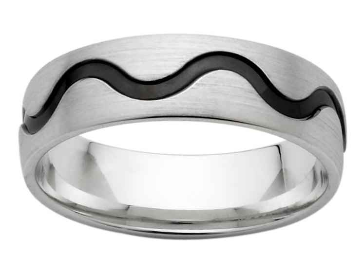 130893 gents white gold black wave wedding ring