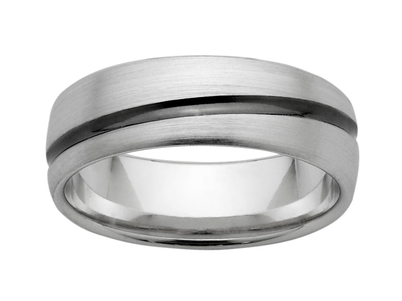 130895 white gold black line gents wedding ring