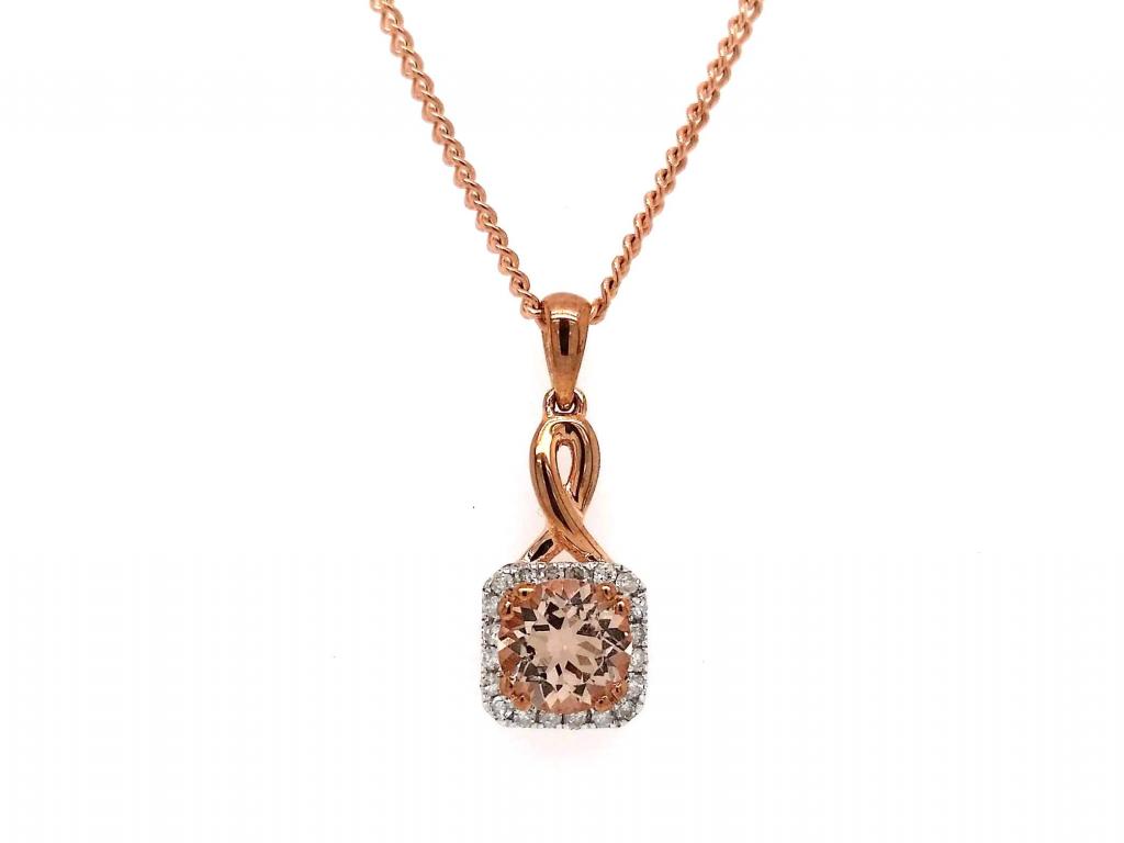 9ct Rose Gold Morganite Diamond Pendant