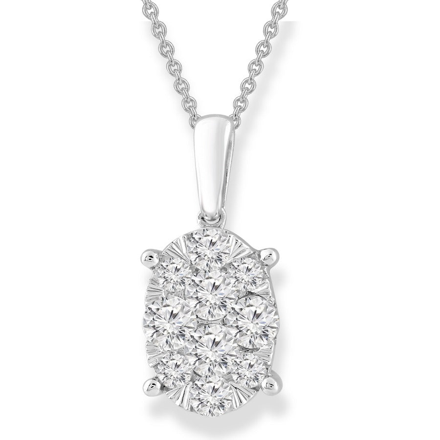 9ct White Gold Diamond Oval Cluster Pendant