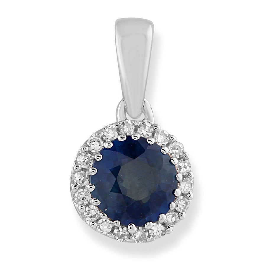 9ct White Gold Sapphire Diamond Cluster Pendant