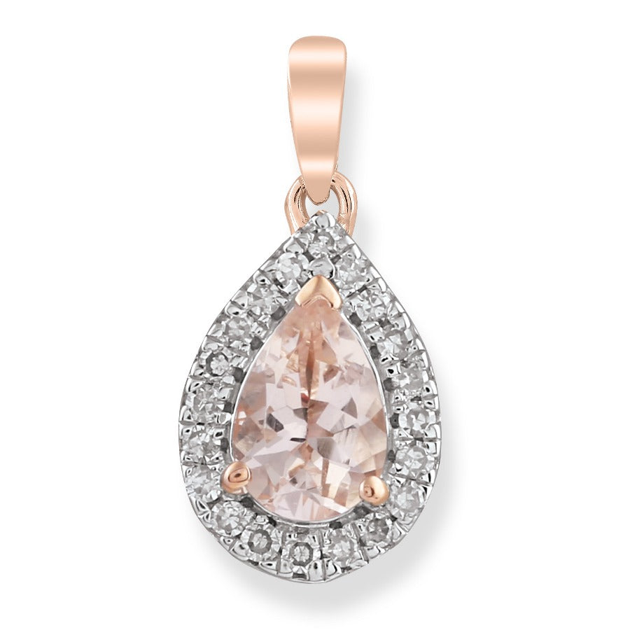 181519 9ct rose pear morganite diamond pendant