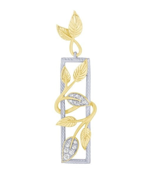 181527 9ct two tone diamond leaf pendant ip1304