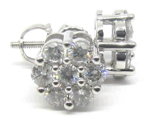 202399 10ct white gold diamond cluster earrings screw back posts 1 carat tdw