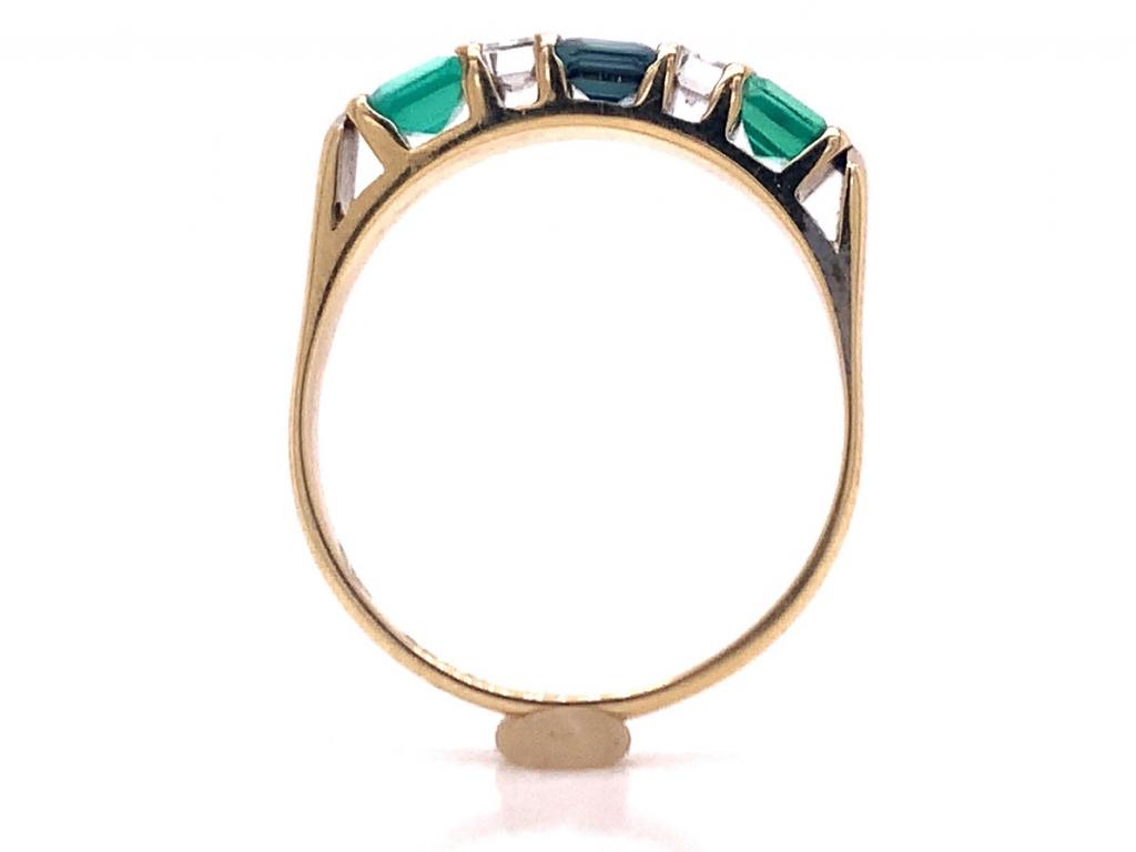 18ct Sapphire Two Emerald Diamond Ring TDW 0.18ct