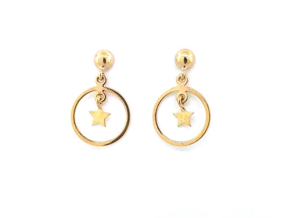 202511 yellow gold circle star earrings