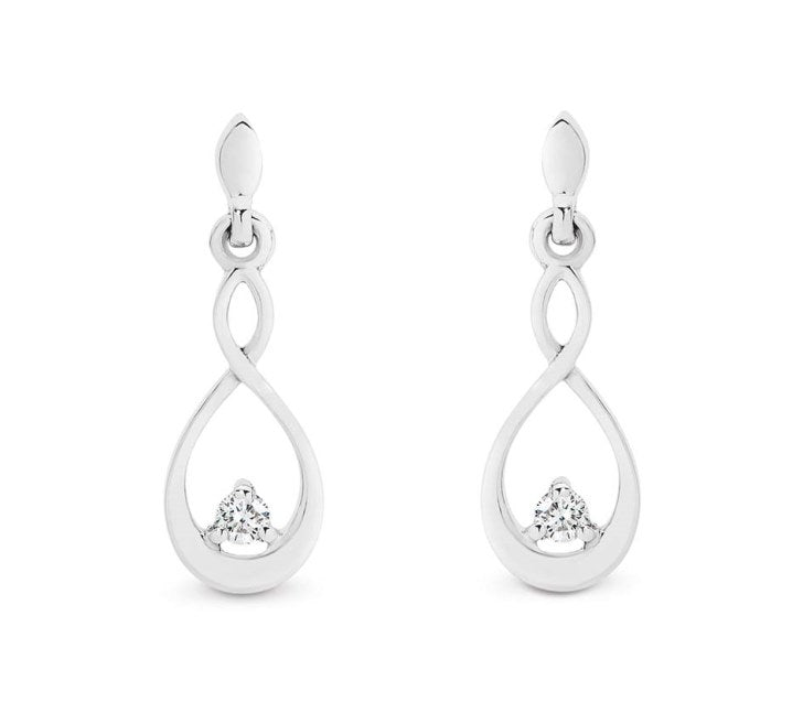 9ct White Gold Diamond Twist Drop Earrings
