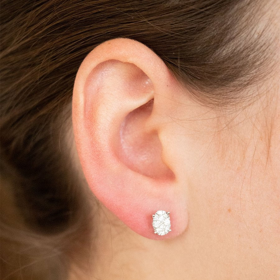 9ct white gold diamond oval cluster earrings tdw 0