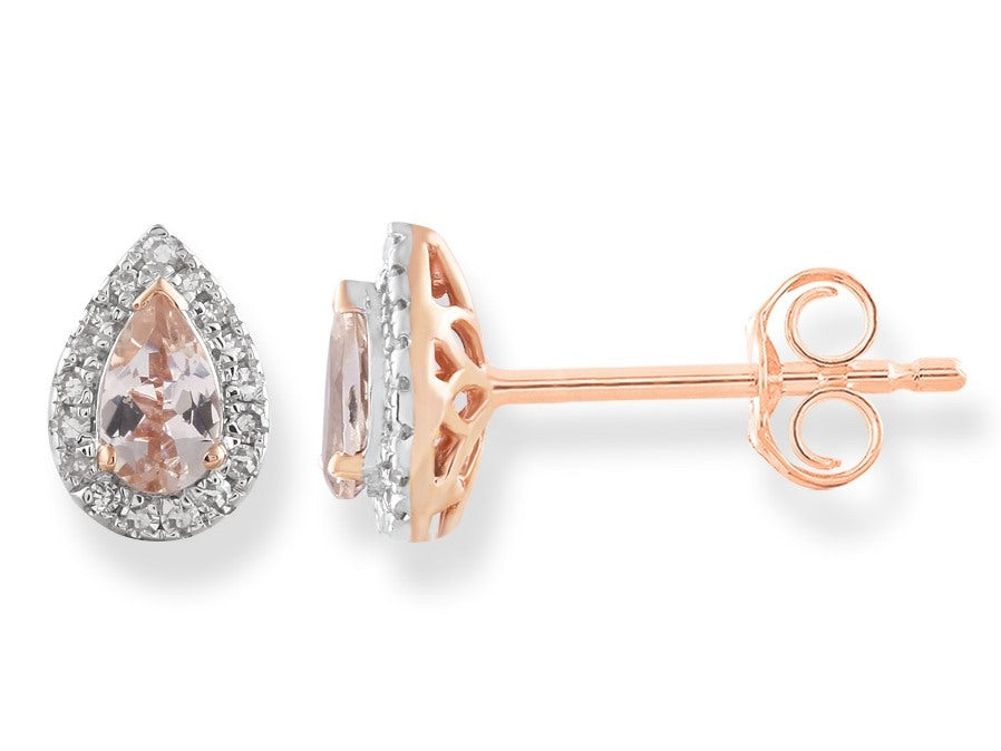 202571 9ct rose pear morganite diamond earrings