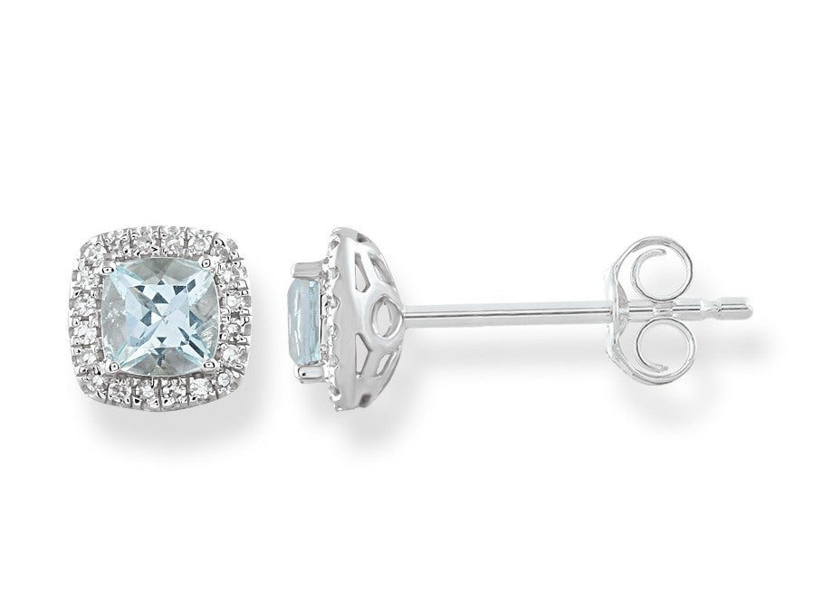 202572 9ct white gold square aquamarine diamond earrings