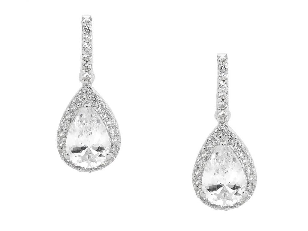 Ellani Stg CZ Tear Drop Earrings