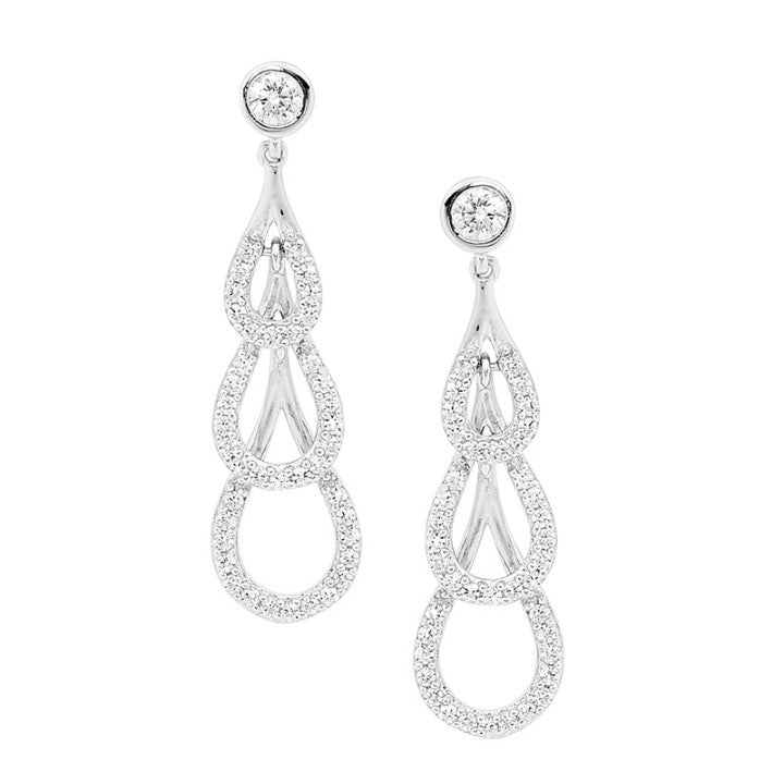Ellani Stg CZ 3 Drop Earrings