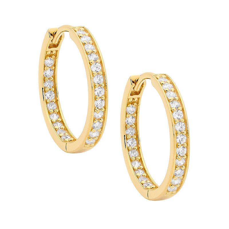 291235 ellani stg gold plated cz huggie earrings e312g