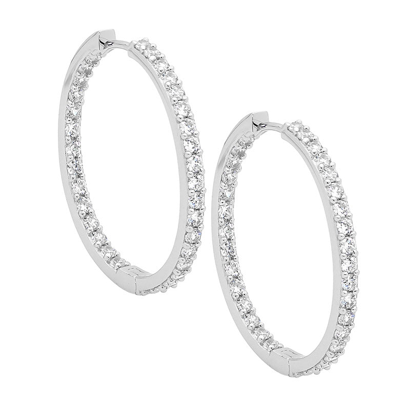 291248 ellani sterling silver cz hoop earrings e183s