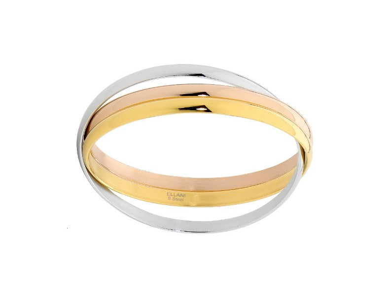 291270 stainless steel tri gold link bangle sb111t