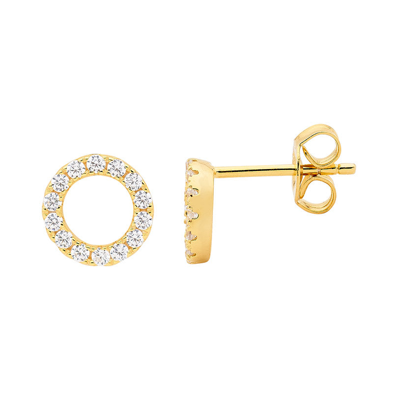 Ellani Stg Gold Plated CZ Circle Stud Earrings