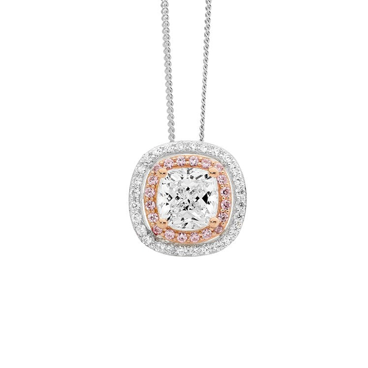 291297 sterling silver pink white square cz pendant p806