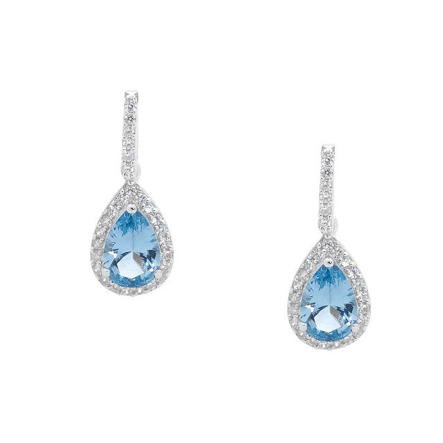 291302 sterling silver light blue cz drop earrings e327bl