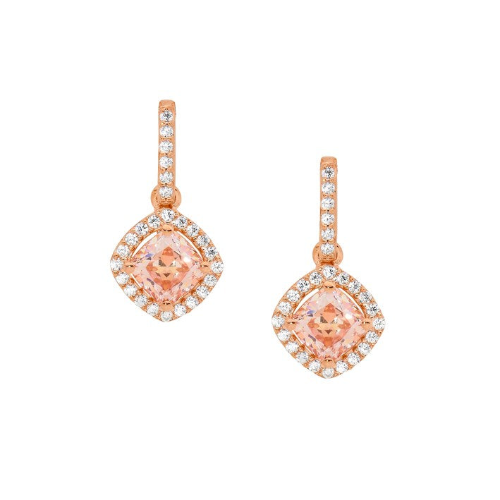 291303 sterling silver rose plated cz drop earrings e500rm
