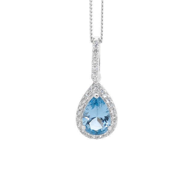 291304 sterling silver light blue cz drop pendant p637bl