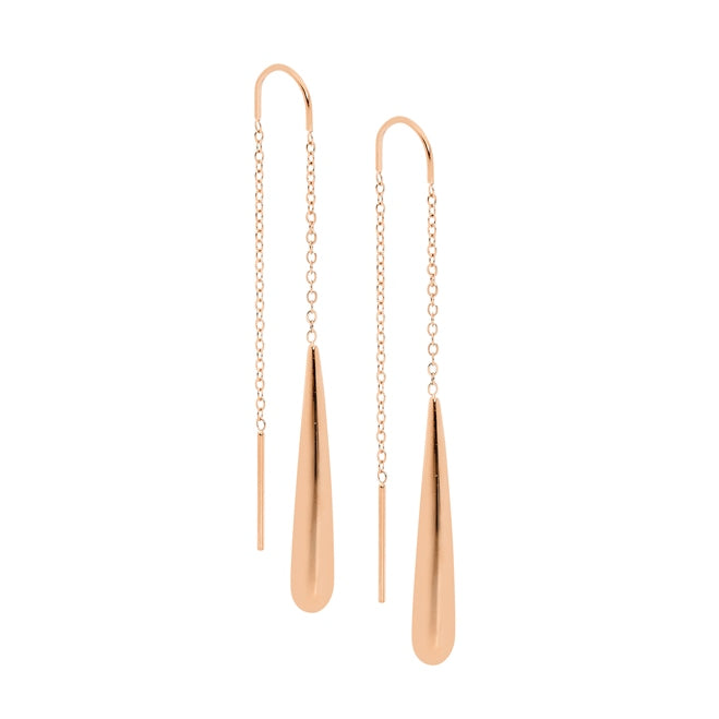 Ellani Rose Plated Stainless Steel Thread Drop Earrings