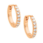Load image into Gallery viewer, Ellani Stg Rose Gold Plated CZ Hoop Earrings
