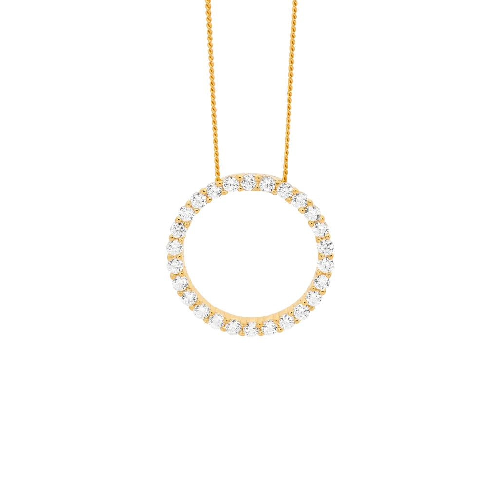 Ellani Stg Rose Gold Plated CZ Open Circle Necklace