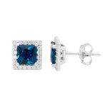 Load image into Gallery viewer, Ellani Stg CZ London Blue Square Stud Earrings
