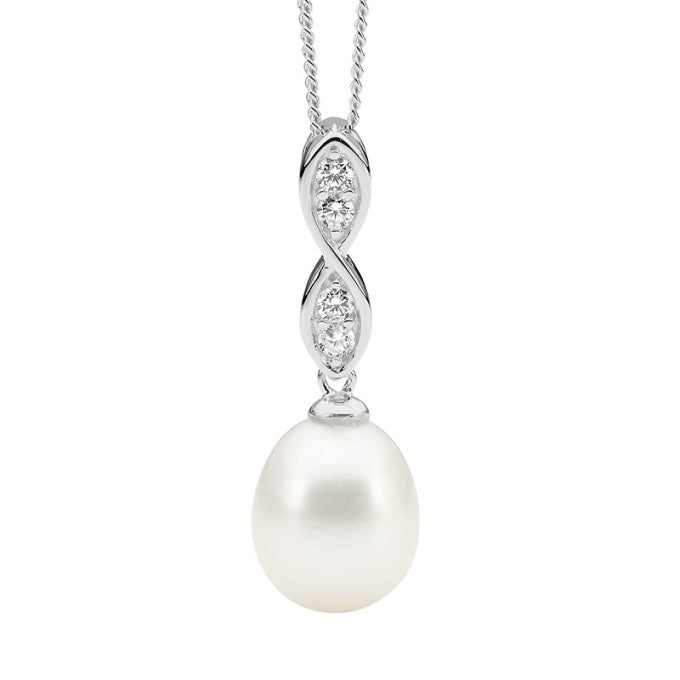 Ellani Stg CZ Fresh Water Pearl Drop Pendant