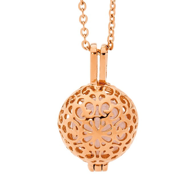 Ellani Rose Plated Stainless Steel Locket With Rose Quartz Ball