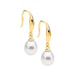 Load image into Gallery viewer, Ellani Stg Gold Plated Freshwater Pearl Drop Hook Earrings
