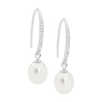 Load image into Gallery viewer, Ellani Stg CZ Fresh Water Pearl Drop Hook Earrings
